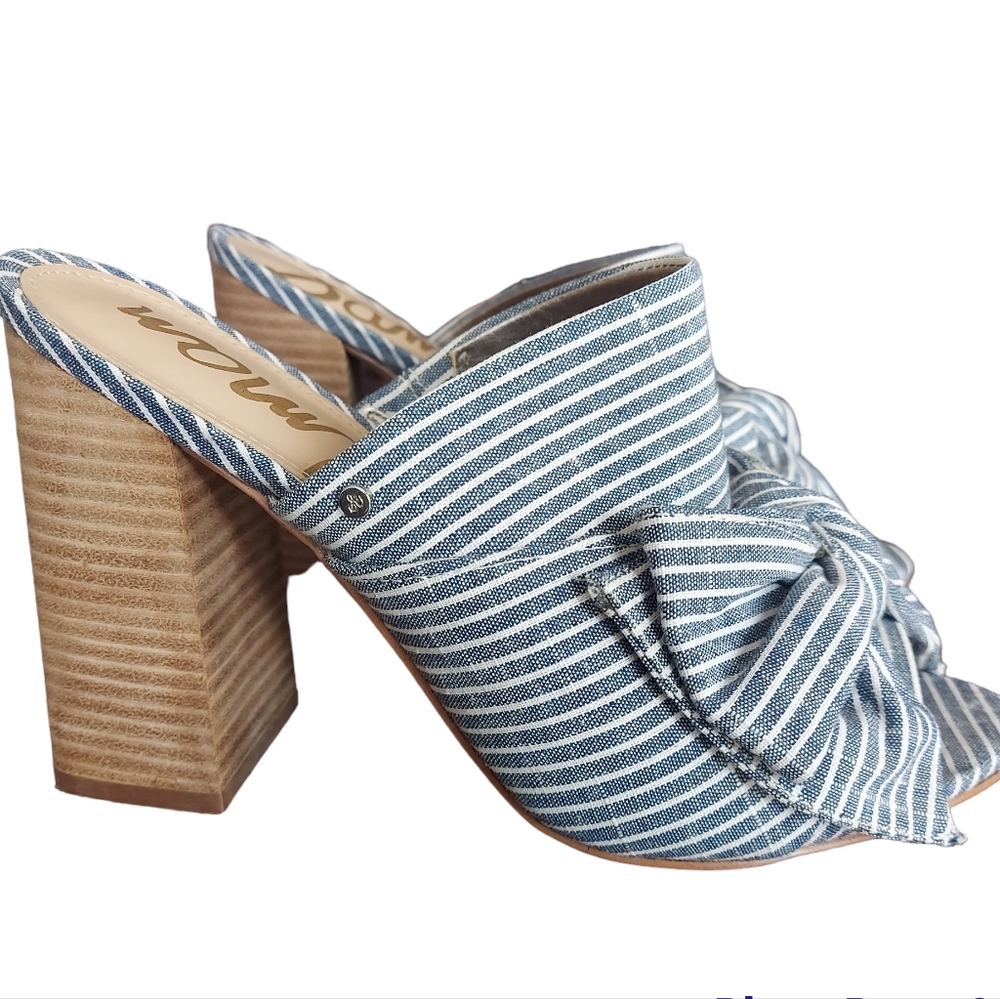 Sam Edelman Striped Slip On Bow Heeled Sandals Size 8.5